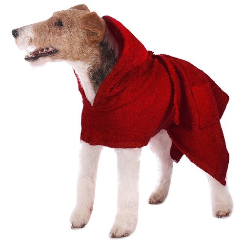 Махровый халат-полотенце для собак с капюшоном, бордовый, размер XS. Халат для собак. Полотенце для собак.