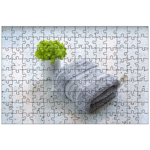 фото Магнитный пазл 27x18см."серый, полотенце, зеленые растения" на холодильник lotsprints