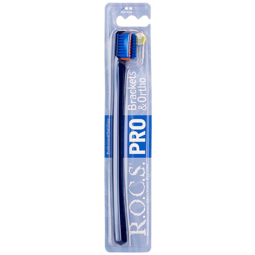 Купить Зубная щетка R.O.C.S. PRO Brackets & Ortho синяя, мягкая, синий, Зубные щетки