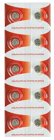 Батарейка LR48,AG5,LR754,G5,193,GP93A,393,SR754W REXANT - фото №7