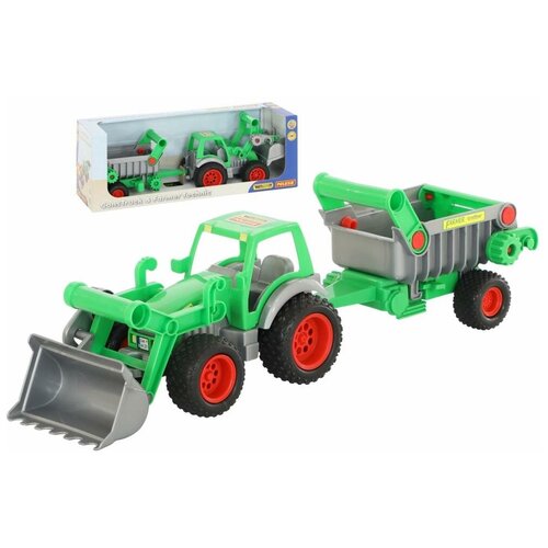 фото Трактор игрушка для детей фермер погрузчик с полуприцепом wader