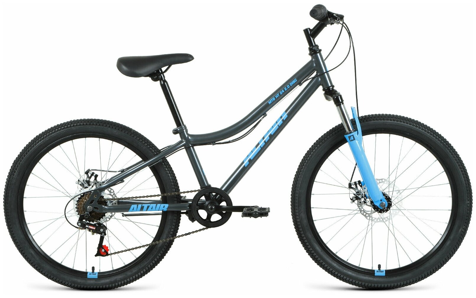 Велосипед ALTAIR MTB HT 24 2.0 disc 2021 рост 12" темно-серый/голубой