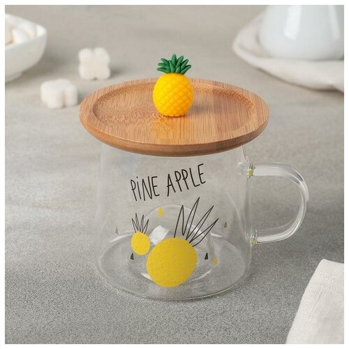 Кружка с деревянной крышкой Ананасик 300 мл, 12x9,5x9,5 см