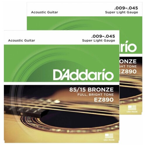 Струны для акустической гитары D'Addario EZ890 85/15, Super Light, 09-45 (2 комплекта) orphee qa140 super light hexagonal alloy acoustic guitar strings with 85 15 phosphor bronze guitar strings