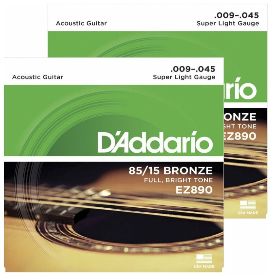 Струны для акустической гитары D'Addario EZ890 85/15 Super Light 09-45 (2 комплекта)