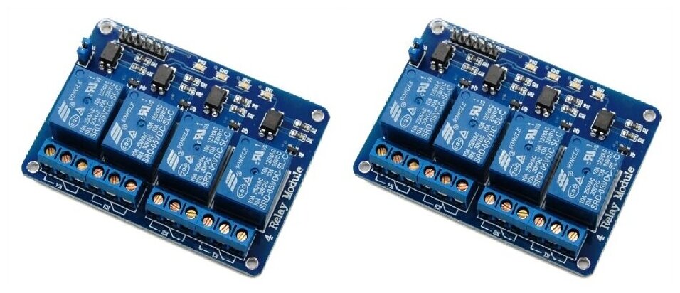 Модуль реле 4-канальный DC 5V АС250В 10А (2 шт) (У)