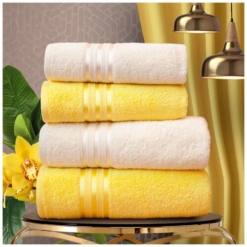 фото Набор из 4 полотенец harmonika цвет: желтый, молочный (50х80 см - 2 шт, 70х130 см - 2 шт) dome