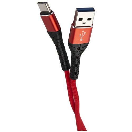 Дата-кабель mObility USB - Type-C, 3А, тканевая оплетка, красный дата кабель mobility usb – lightning 3а тканевая оплетка красный ут000024539