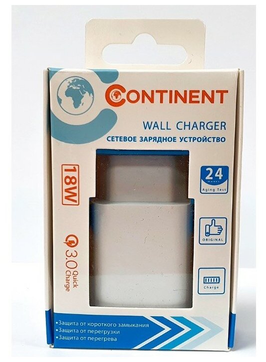 Continent СЗУ 1 TYPE-C+USB A 18W QC 3.0 Charger Input:100-240V ,PN18-201 WT