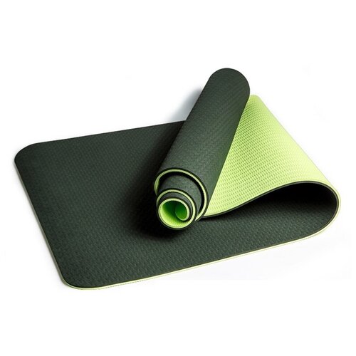 фото Коврик двухцветный для фитнеса и йоги тёмно зелёный yoga mat