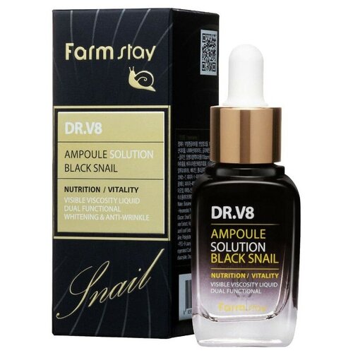 Купить Сыворотка для лица с муцином черной улитки DR. V8 Ampoule Solution Black Snail 30 ml, Farmstay
