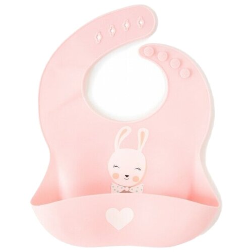 фото Baby nice нагрудник силиконовый с кармашком с рисунком, любимый кролик/розовый