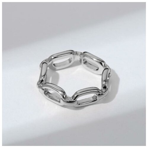 Кольцо Цепь прямоугольные звенья, цвет серебро, безразмерное otokodesign кольцо звенья 4 56466 размер без размера