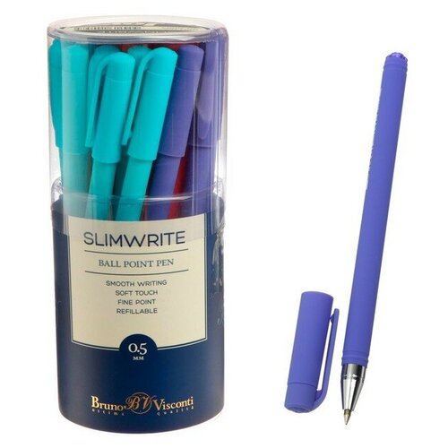 BrunoVisconti Ручка шариковая SlimWrite. JOY, узел 0.5 мм, синие чернила, матовый корпус Silk Touch, микс