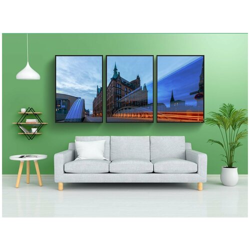фото Набор модулных постеров для интерьера "гамбург, speicherstadt, мост" 60x90 см. в тубусе, без рамки lotsprints