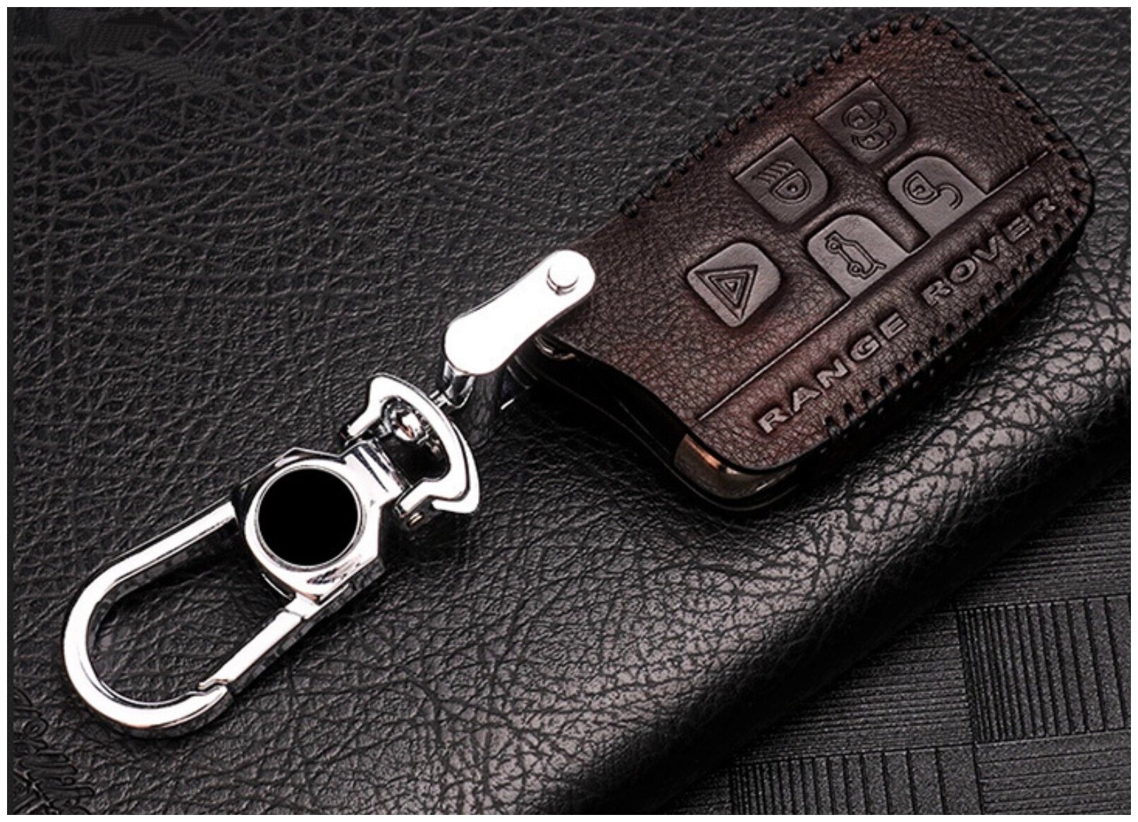 Защитный стильный элегантный чехол MyPads из натуральной кожи ключница для автомобильного смарт ключа брелок с логотипом Ленд Рендж Ровер Land Rove.