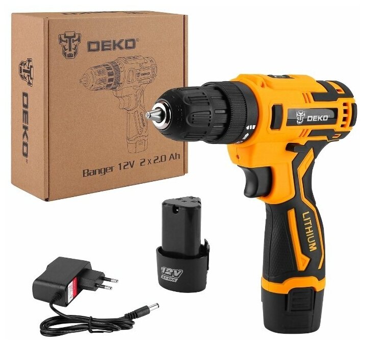 Аккумуляторная дрель-шуруповерт Deko Banger 12V Li-Ion 26Нм 2х1.8 Ач з/у черно-желтый