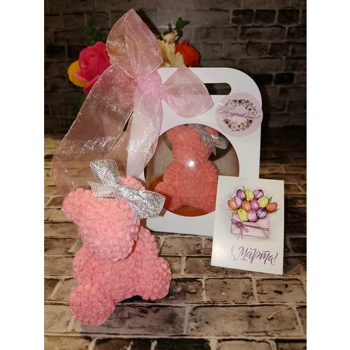 Сувенирное мыло на 8 марта Мишка с бантиком сувенирное мыло в виде сердца с ароматом изысканных цветов подарок на 14 февраля