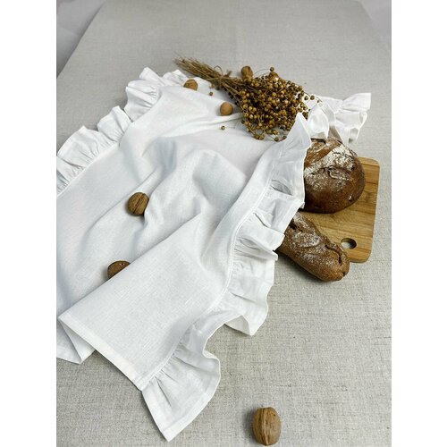 Льняное полотенце с оборкой 