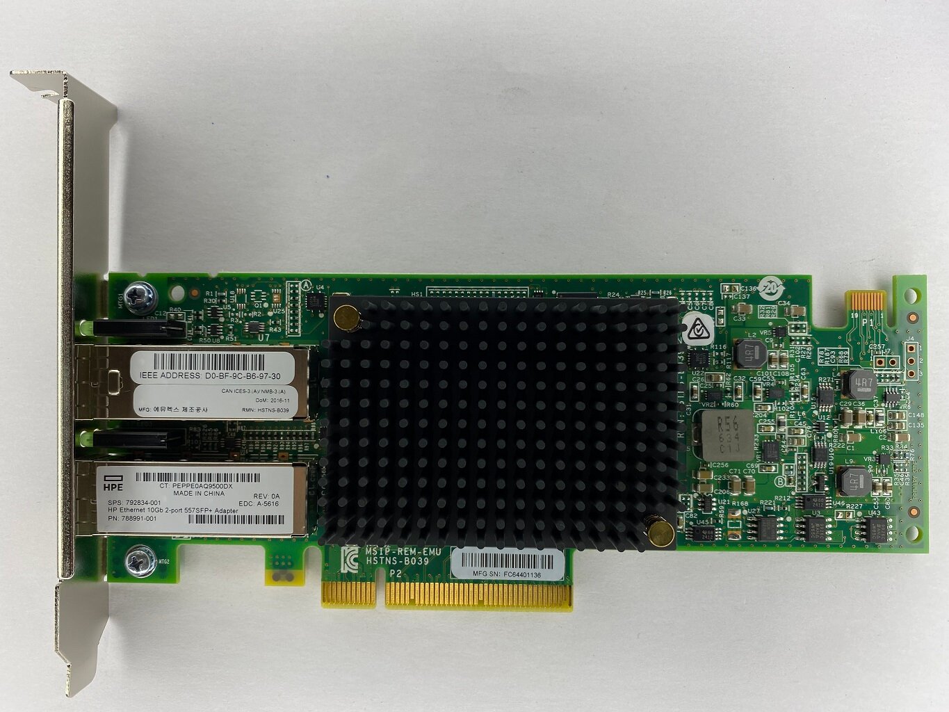 Серверные комплектующие HPE Сетевая карта HP Ethernet 10Gb 2-port 557SFP+ Adapter P/N: 792834-001 788991-001 HP