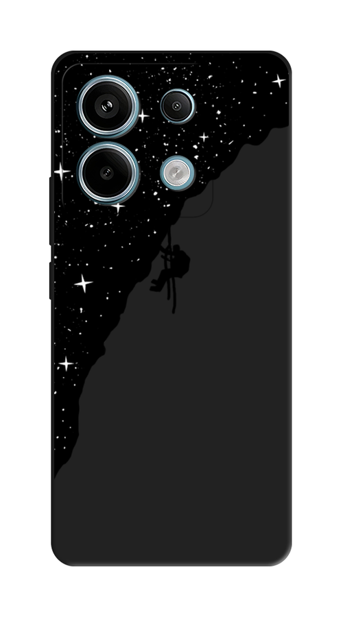 Матовый силиконовый чехол на Xiaomi Poco X6 / Сяоми Поко X6 Скалолаз в космосе, черный