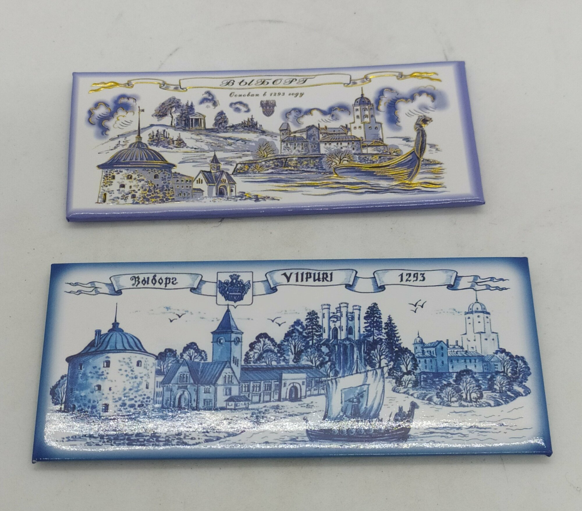 Набор сувенирных магнитов "выборг. Гжель " 2 штуки — фото 1