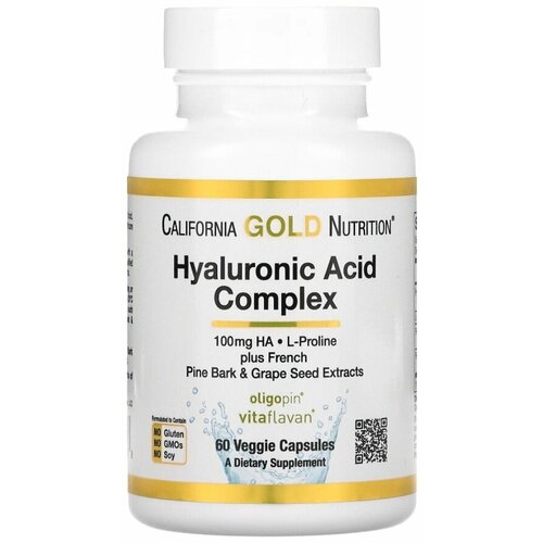 California Gold Nutrition Hyaluronic Acid Complex 60 veggie capsules (гиалуроновая кислота) морской гидролизованный коллаген california gold nutrition 464 гр