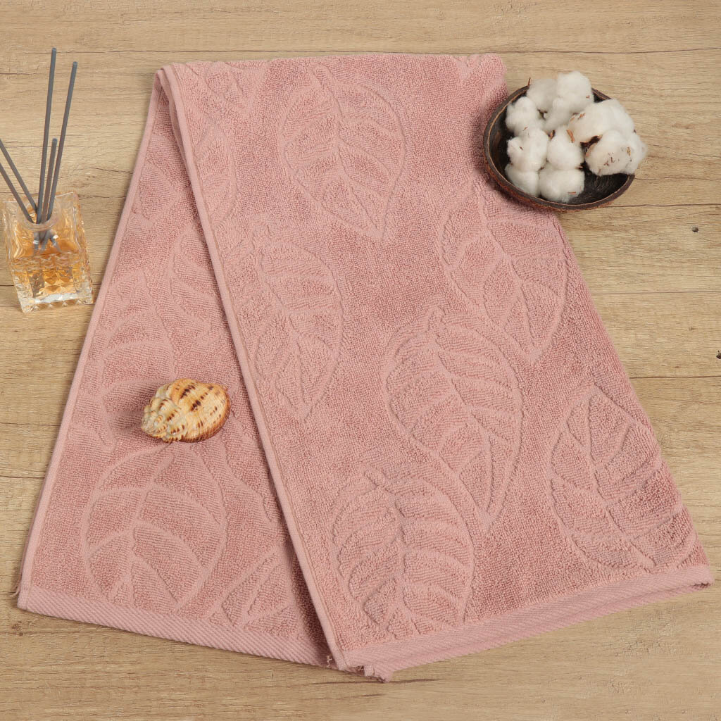 фото Полотенце банное 50х90 см, 100%хл, 450 г/м2, жаккард, Листопад-2 5562, Авангард, пудинг, 161, РФ