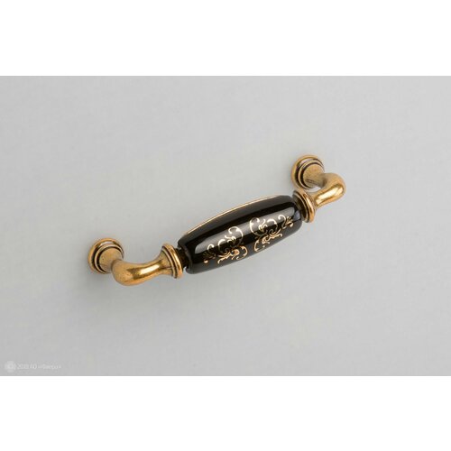 New Deco мебельная ручка-скоба 96 мм состаренное золото и черная керамика с рисунком, 2 шт