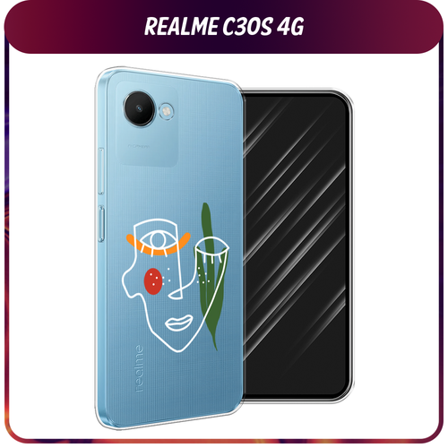 Силиконовый чехол на Realme C30S 4G / Реалми С30S 4G Минималистичный принт белый, прозрачный силиконовый чехол на realme c30s 4g реалми с30s 4g бульдог и сладости прозрачный