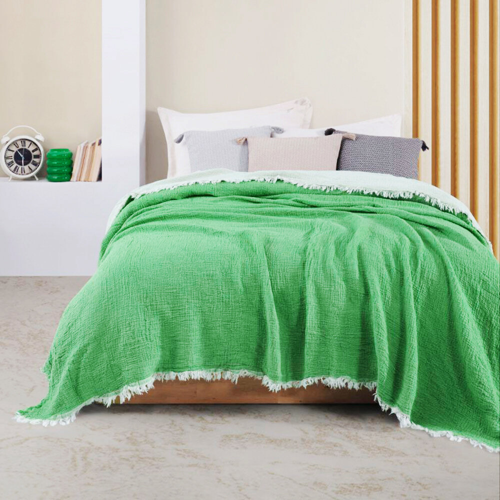 Плед муслиновый 240*260 для кровати, зеленый - фотография № 4