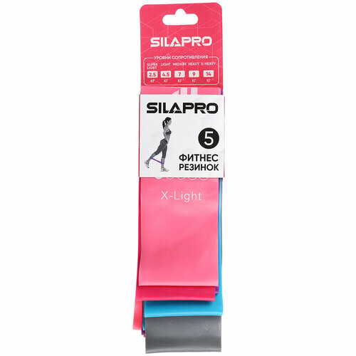 SILAPRO Набор фитнес резинок 5шт (2,5кг, 4,5кг,7кг, 9кг, 14кг), 60х5см, латекс