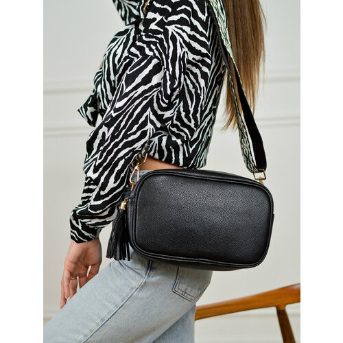 Сумка кросс-боди WoW Zina Big Black, фактура матовая, зернистая, рельефная, черный