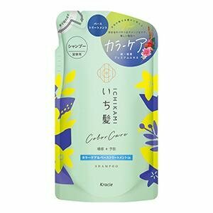 KRACIE Ichikami Color Care & Base Shampoo Восстанавливающий шампунь для ухода за окрашенными волосами, с ароматом цветущей горной вишни и цветков лимона, сменная упаковка 330 мл