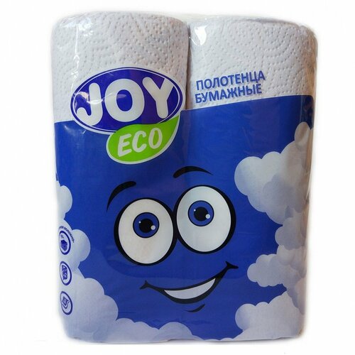 Joy Eco Полотенце бумажное белое двухслойное 2 рулона в упаковке