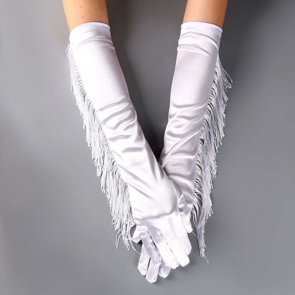 Карнавальнеый аксессуар- перчатки с бахромой, цвет белый 9892593 .