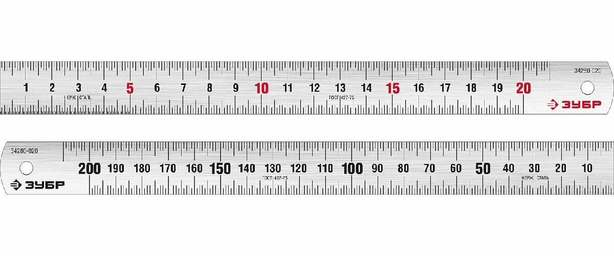Усиленная нержавеющая линейка ЗУБР Про-20, 0,20 м (34280-020)