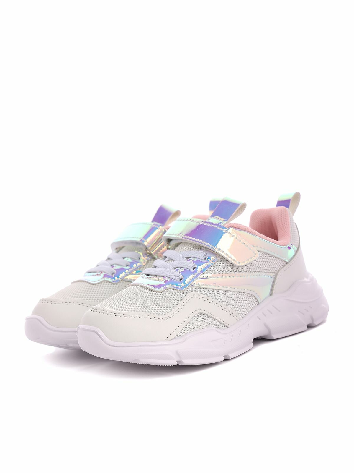 фото Белые тряпочные кроссовки для девочек на шнуровке Pulse 219-31GO-711TT