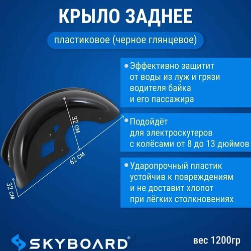 Skyboard Крыло пластиковое заднее (черное глянцевое) BR50, BR70 (Амур БР100)