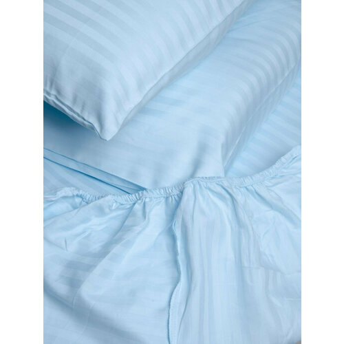 Простыня на резинке Страйп-сатин 100 Хлопок 160х200 Голубой 2300₽