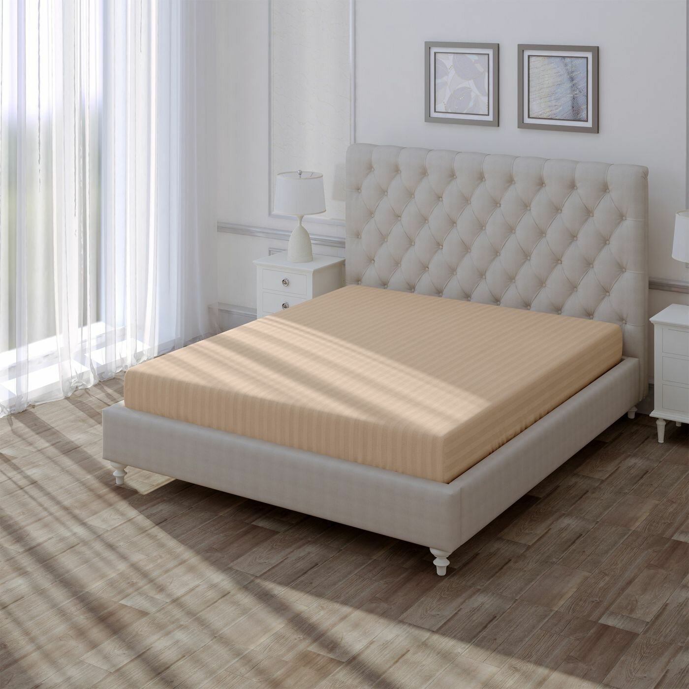 Простыня Verossa Stripe на резинке Bronze 140х200 борт 20 см.