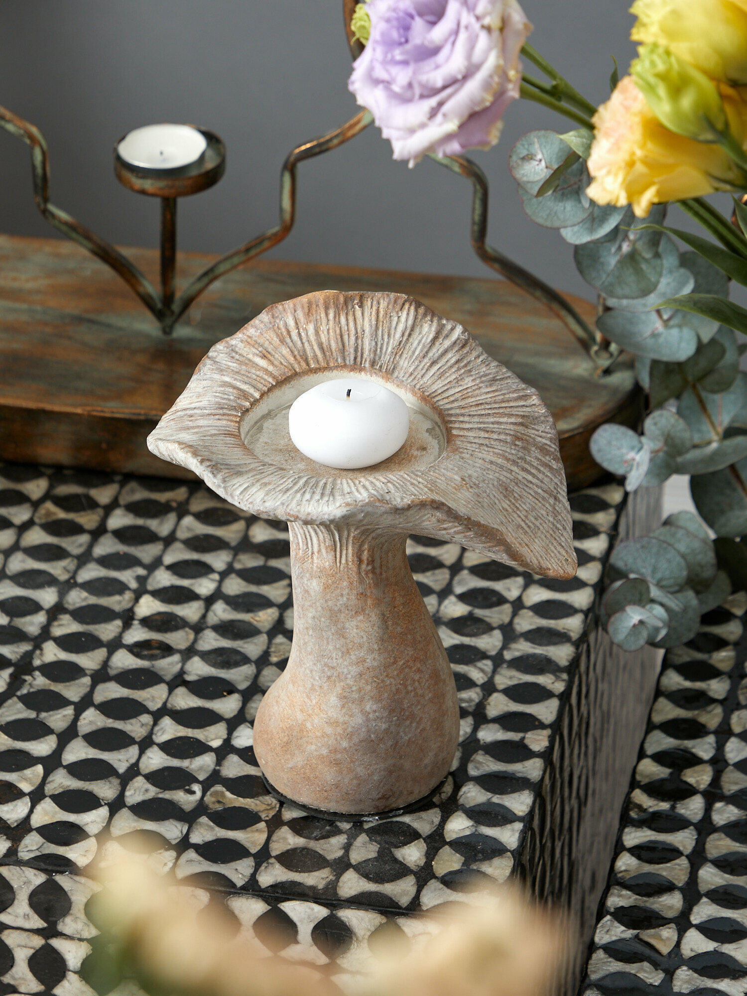 460264 Подсвечник Гриб 16х16х18см, Цемент, коричневый, Glasar
