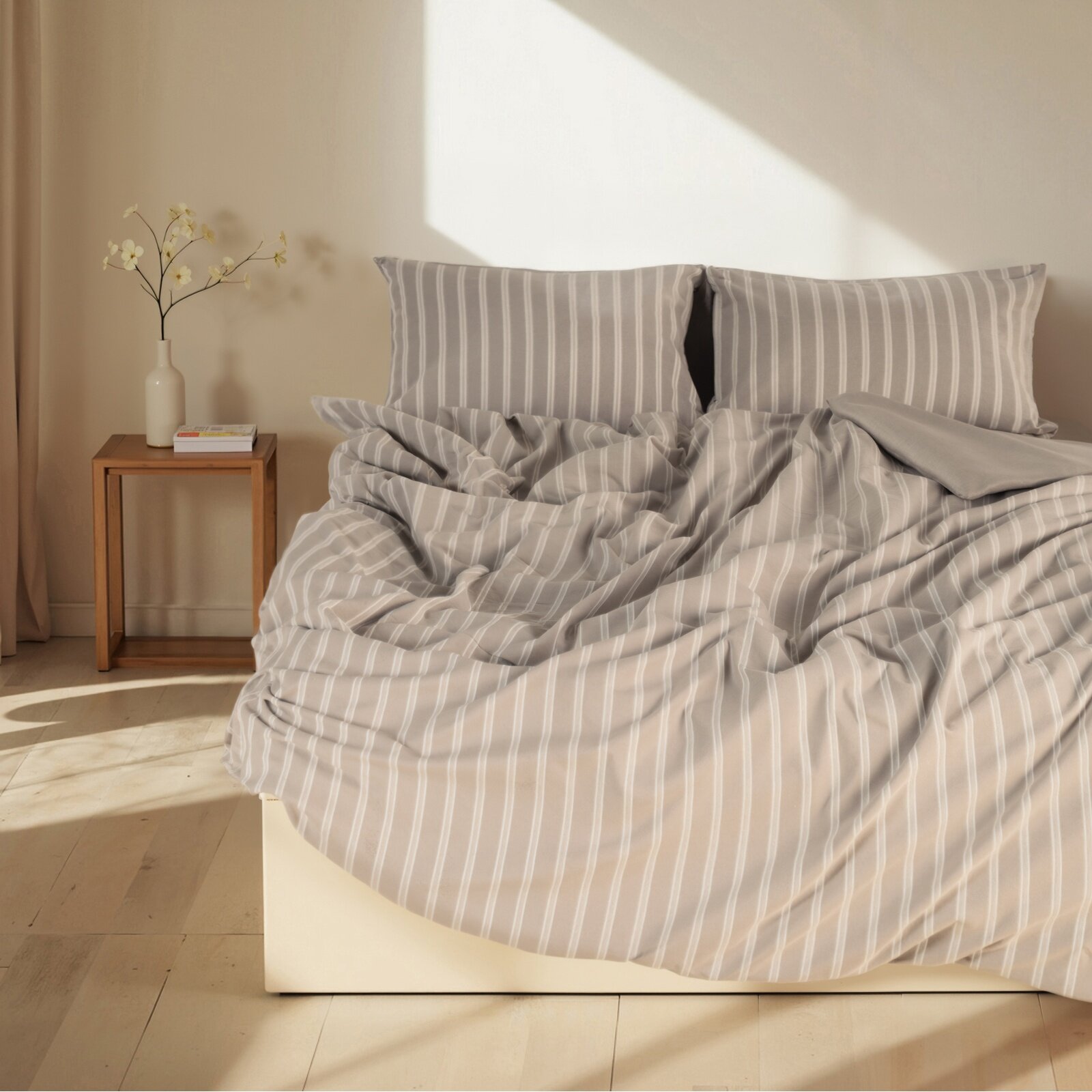 Постельное белье SL Home "Cotton lace" 2 спальное, наволочки 50х70 см, цвет серый 100% хлопок