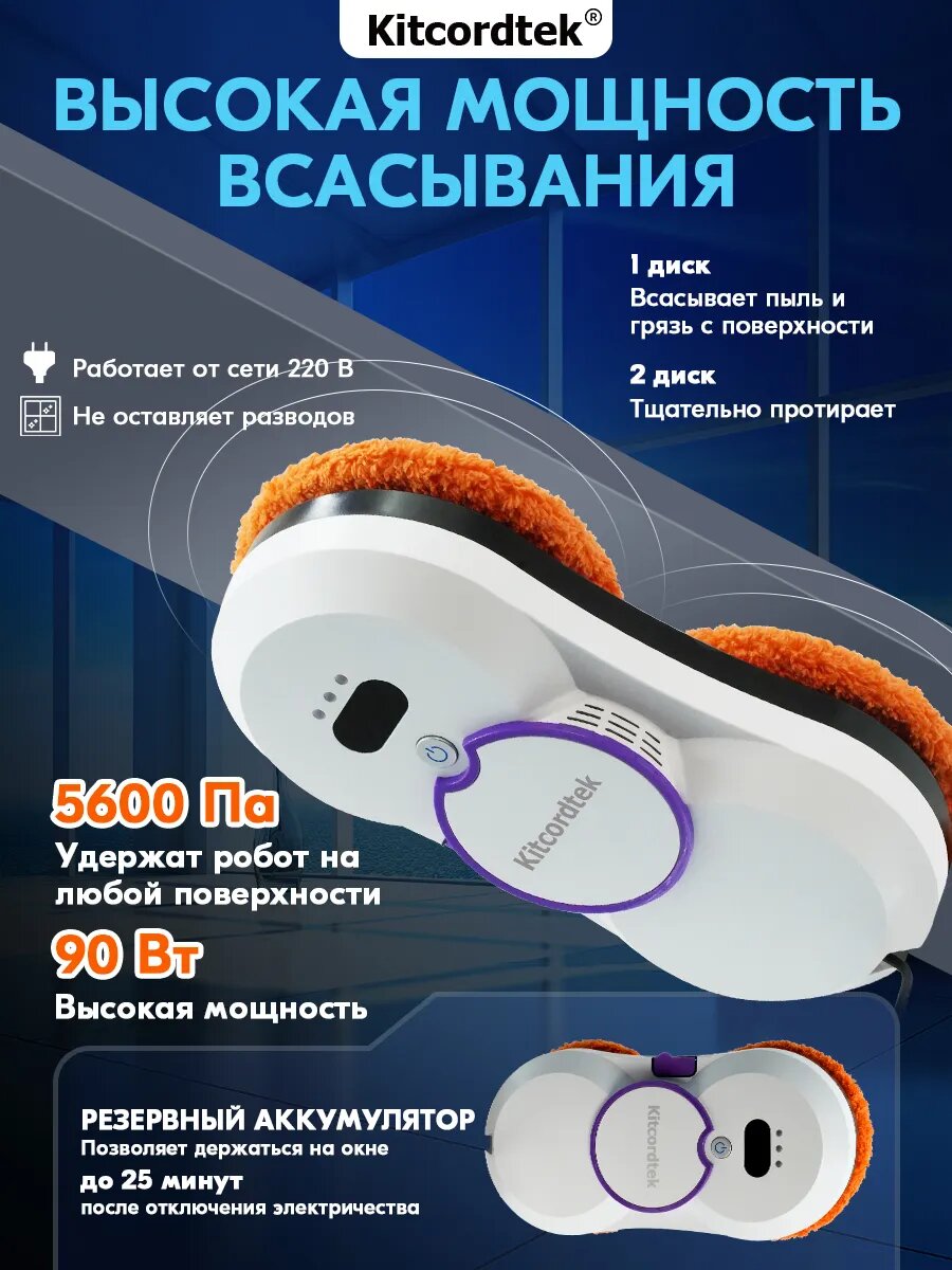 Робот для мойки окон Kitcordtek KTC-7873 автоматическое распыление воды со сменными салфетками 26 шт, робот мойщик окон — фото 1