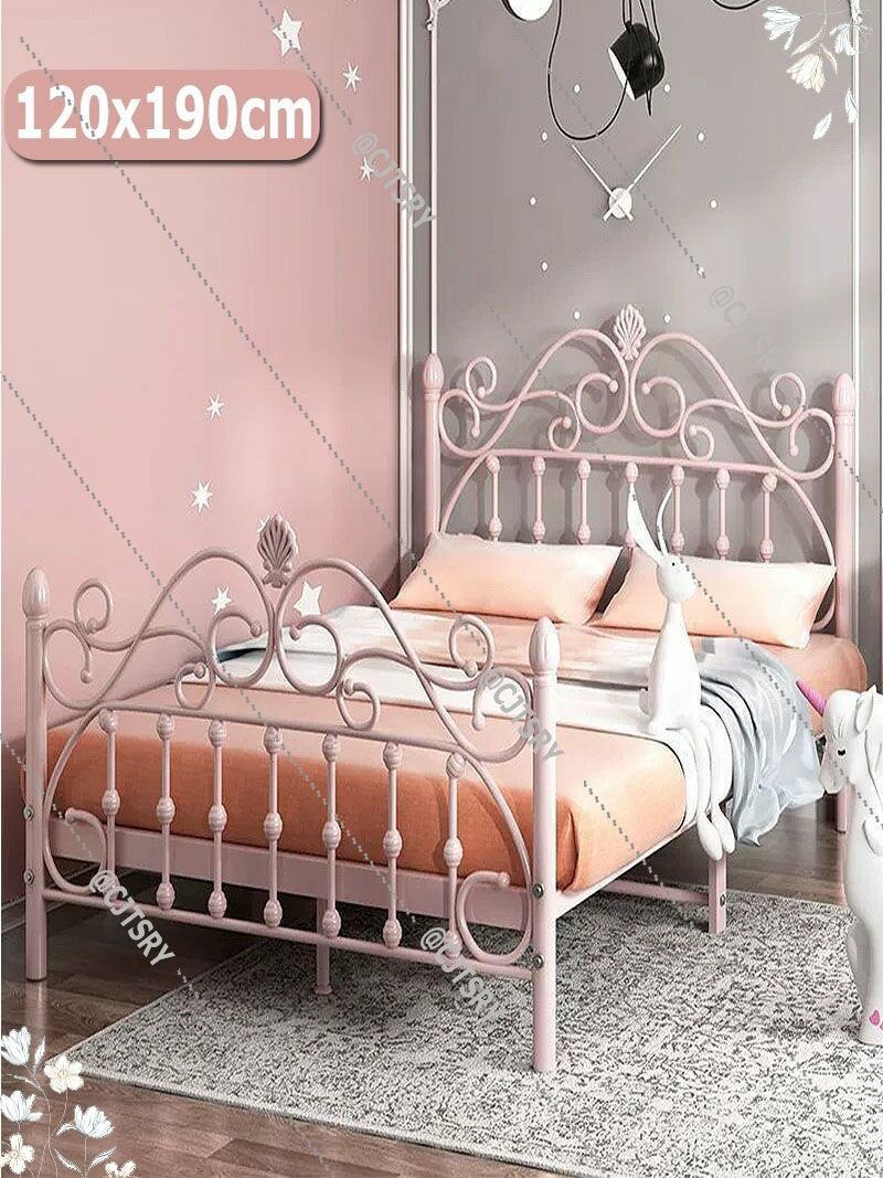Розовая металлическая односпальная кровать/120x190 см/Европейский стиль