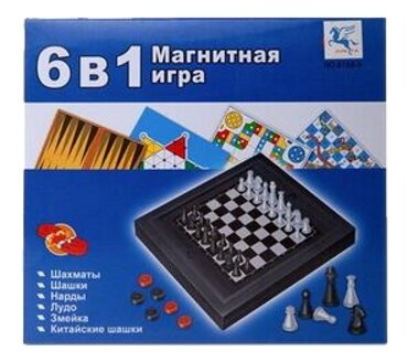 Junfa toys Шахматы шашки нарды лудо змейка китайские шашки 6-в-1 8188-5