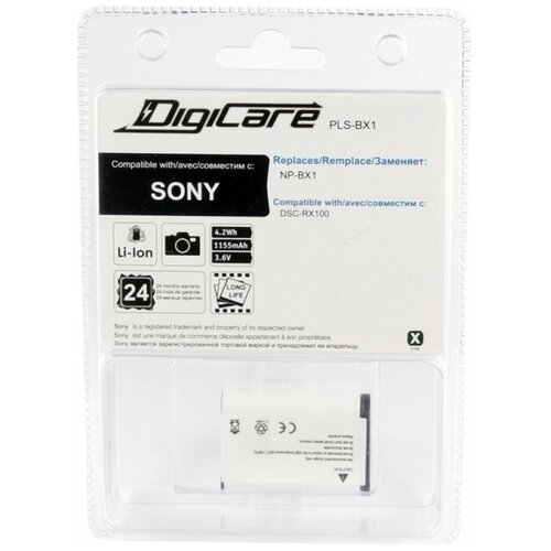 Аккумулятор DigiCare PLS-BX1 / NP-BX1 для DSC-RX1, RX1R, RX100, RX100 II, WX300, HX50, HX300 аккумулятор digicare pls fz100 np fz100