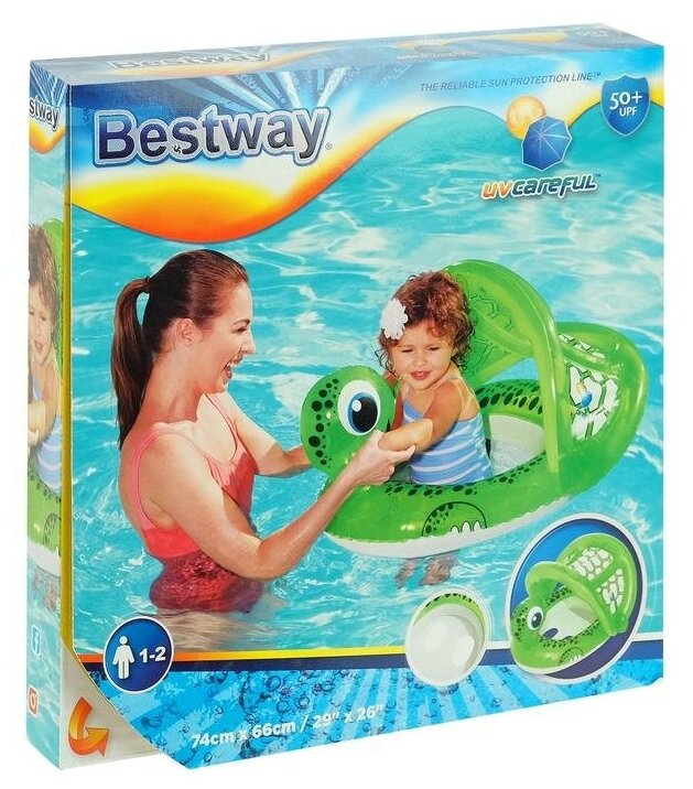 Круг надувной Bestway Floating Turtle Baby Care Seat 34094 BW, зеленый / белый - фотография № 6