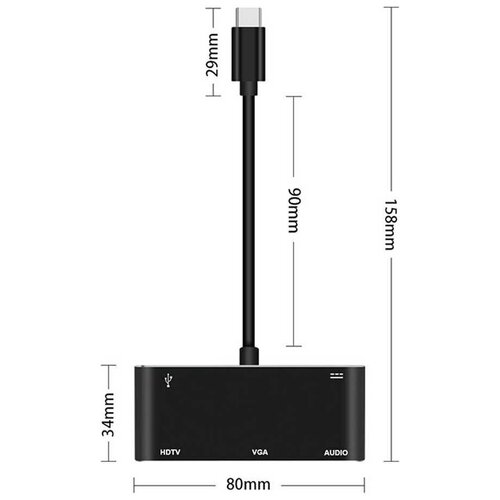 Адаптер переходник Fixtor OT-9573S черный с Type-C USB на HDMI+VGA+Audio+USB 3.0 Fixtor OT-9573S черный