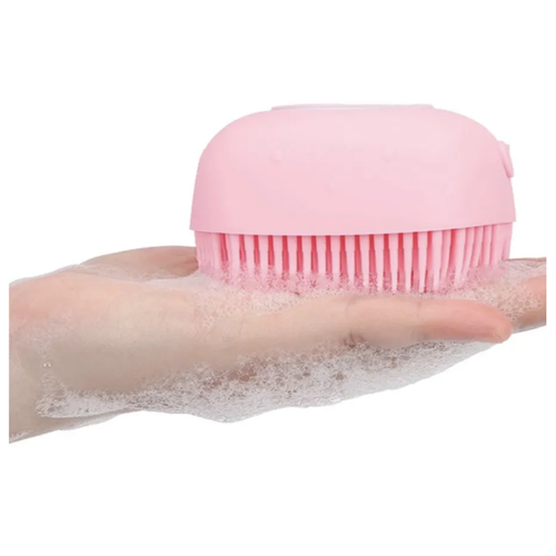 Силиконовая массажная щетка для ванны Subor Silicone Massage Bath Brush / Силиконовая массажная мочалка с емкостью для мыла / Массажная силиконовая щетка для мытья животных с дозатором для шампуня, Розовый